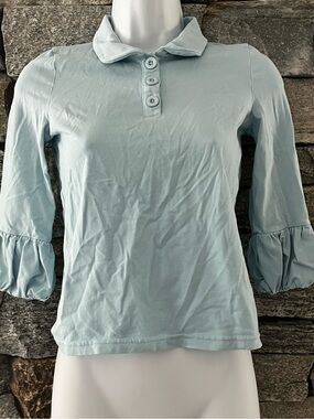 Matilda Jane Pale Blue Button-Up Top with Ruffle Sleeves